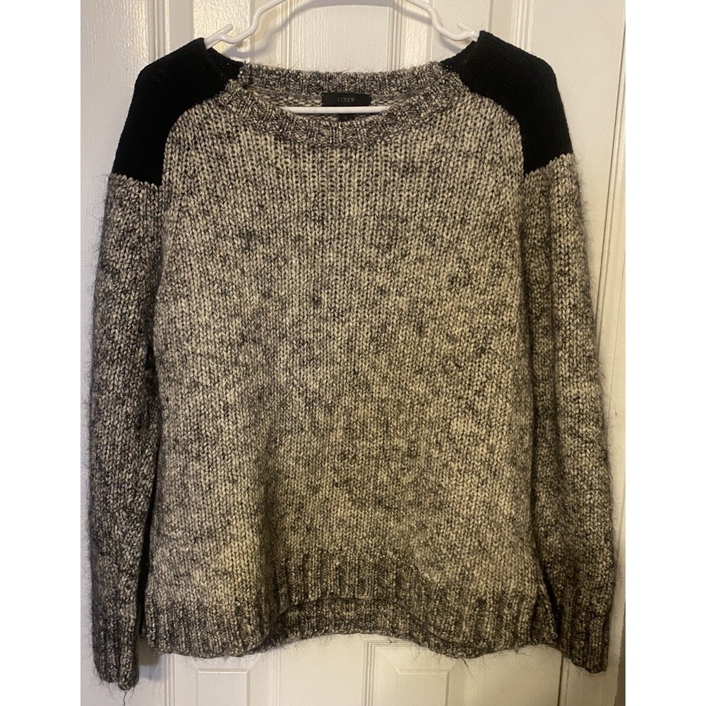 J Crew Sweater Gray Black Color Camp Block Women's Large Wool Blend Y2K